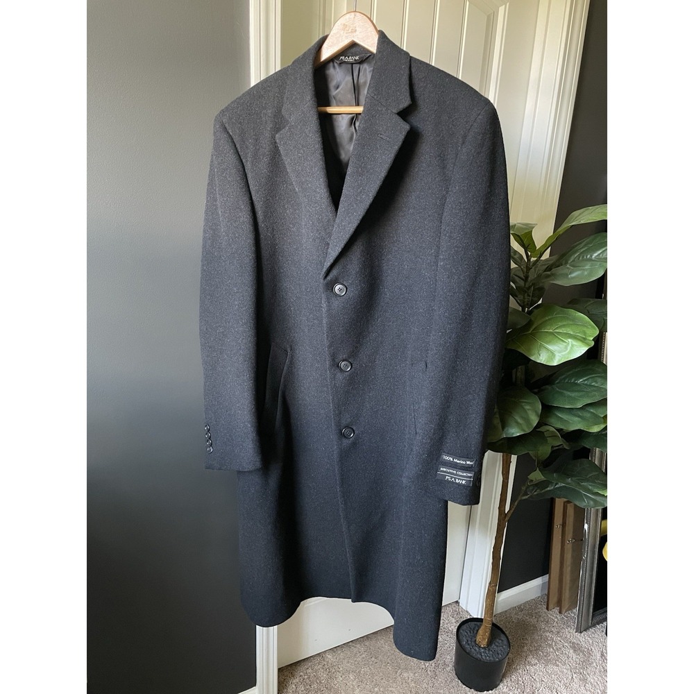 Jos A Bank Executive Overcoat Charcoal Grey Black 100% Merino Wool 40 Long NWT